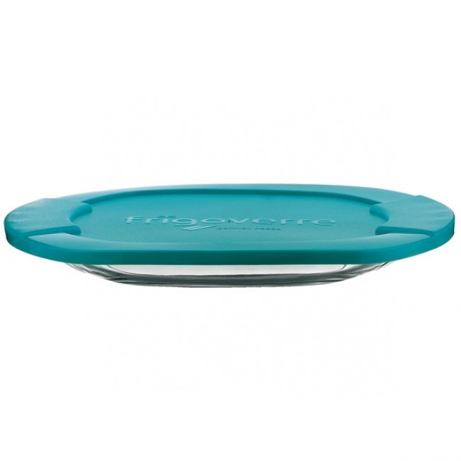 Boîte en verre ovale plate couvercle plastique turquoise 27 x 19,5 cm - Frigoverre - Bormioli Rocco