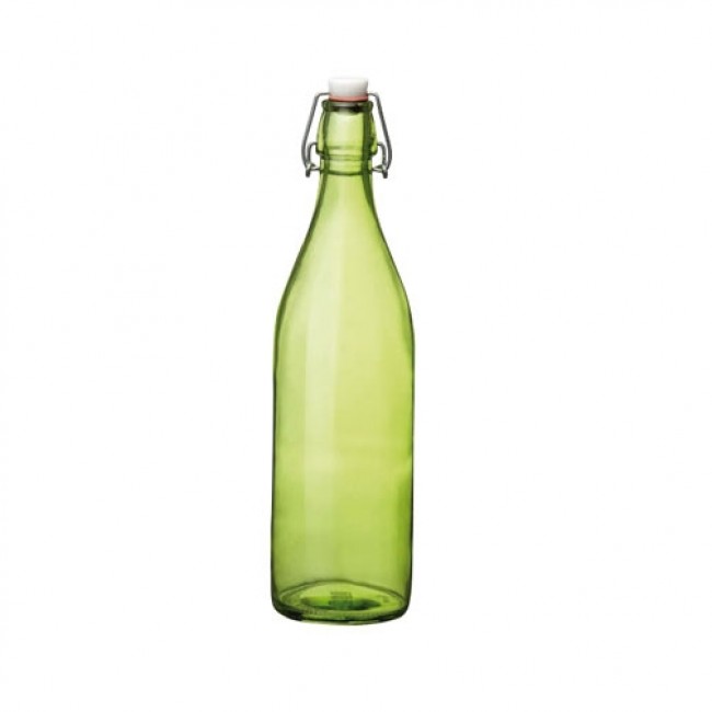 Bouteille en verre 1 L vert avec bouchon mécanique 8 x 8 x 32 cm - giara - bormioli rocco