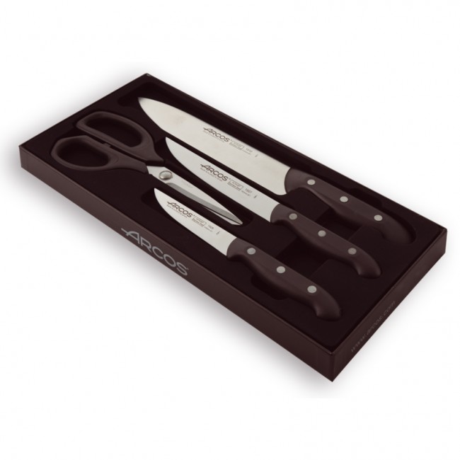 Ensemble de 3 couteaux et 1 paire de ciseaux de cuisine - coffret cadeau - Maître - Arcos