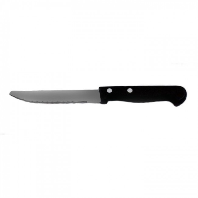 Set de 12 couteaux à steak bout rond et manche plastique noir 2 rivets - Polypro - Amefa