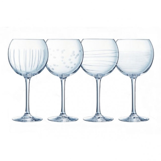 Verre à vin ballon 47 cl en verre krysta transparent avec 4 décors - Lot de 4 - Illumination - Eclat Cristal d'Arques