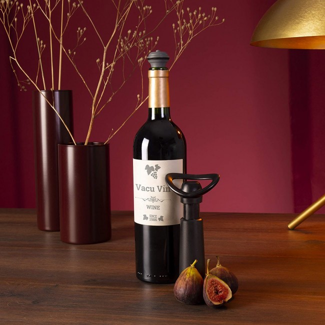 Pompe à vide acier inoxydable noire avec 2 bouchons - Accessoires vin -  Vacu Vin